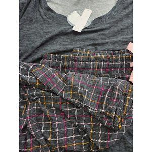 Jaclyn Intimates Pajama Set Womens Plus 1X Shirt Black Check Fleece Pants